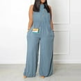 thumbnail image 2 of Jumpsuits for Women Plus Size Sleeveless Rompers Solid Color Wide Leg Jumpsuit（with necklacce）, 2 of 6
