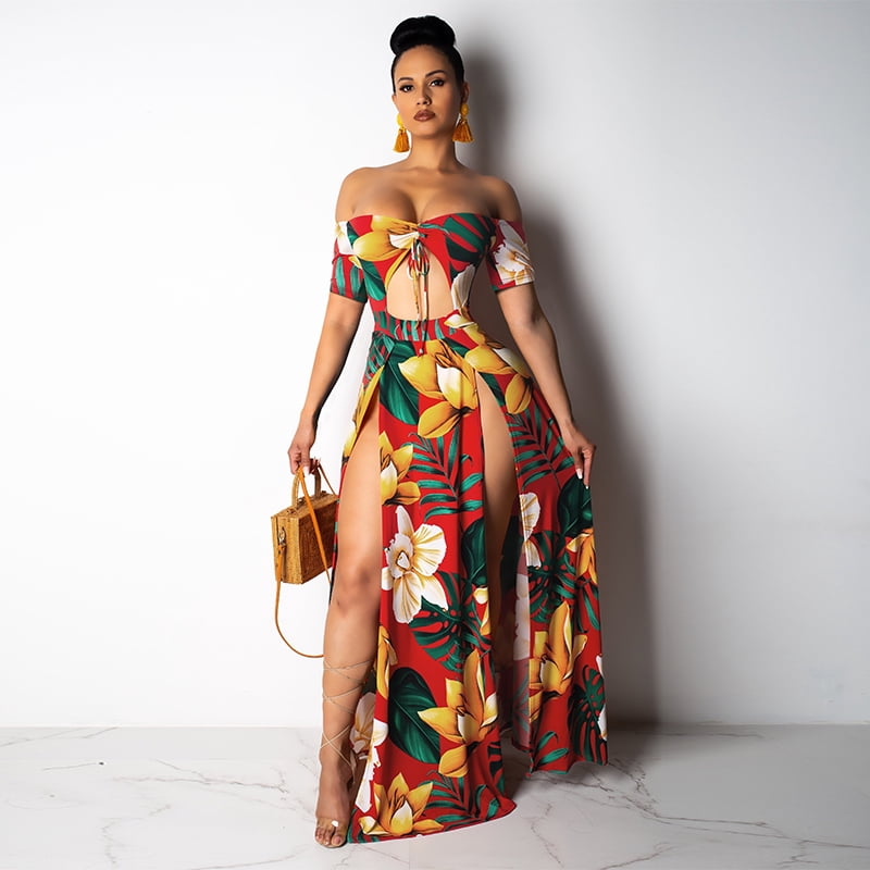 Women Boho Long Dress Off Shoulder 