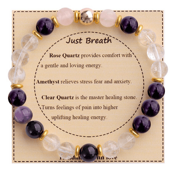 Richgv Healing Stone Bracelet for Women, Natural Gemstones Crystal Beads Bracelet for Anxiety Relief, Positive Energy, Gift for Women