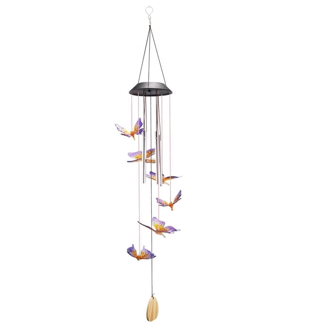 Yuarrent Campanas de viento de mariposa Lámpara LED con energía solar 7 colores que cambian para el patio del jardín del camino de la yarda Decoración del hogar Yuarrent HA015667-00