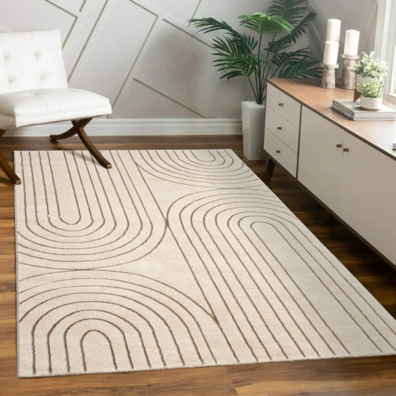 Paco Home Designer Rug with Hand Carved Lines and Arc Pattern
