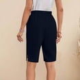 thumbnail image 6 of Cotton Linen Shorts for Women Knee Length Bermuda Shorts Casual Wide Leg Elastic Waist Summer Beach Shorts with Pockets, 6 of 7