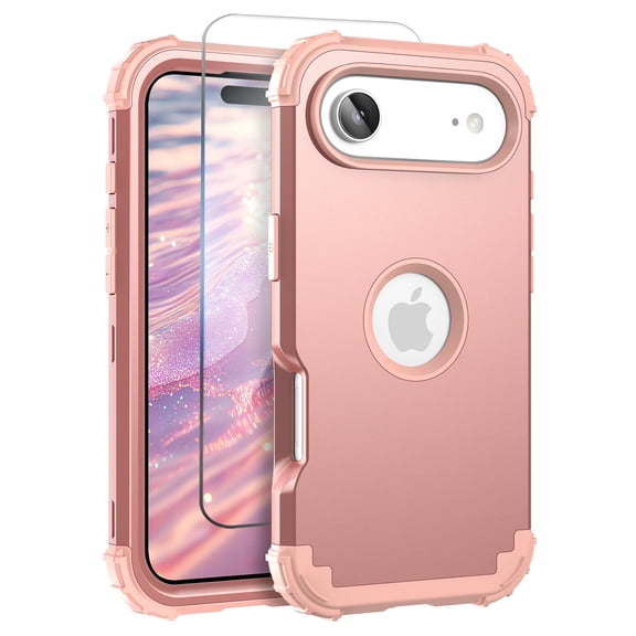 Allytechgroup Case for iPhone Air with 1 Pack Screen Protector, Slim Lightweight Soft TPU Rugged PC Triple-Layers Four Corners Protection Shockproof Case for iPhone Air, Rosegold