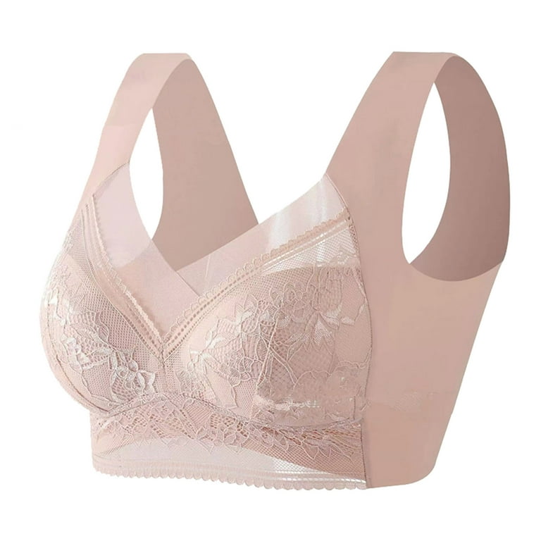 CLZOUD Wide Band Bras for Women Beige Lace Women Full Cup Thin