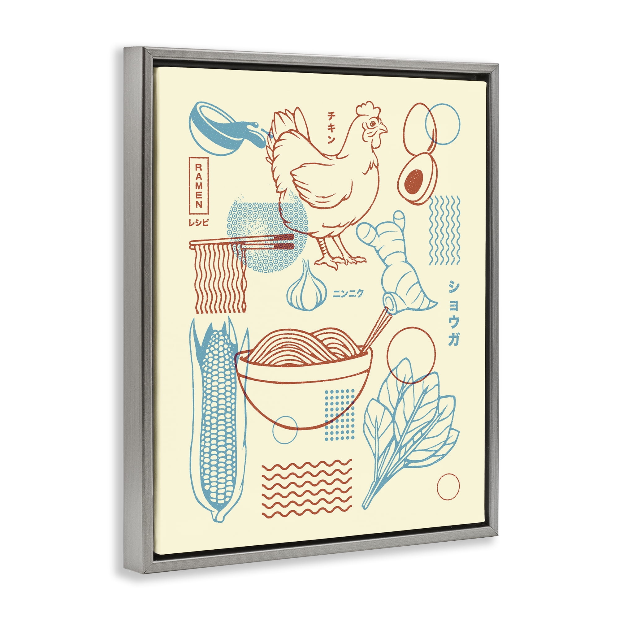 Stupell Industries Minimalist Ramen Ingredients Gray Framed Floater Canvas Wall Art, design by Tobe Fonseca