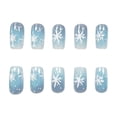 thumbnail image 2 of Medium Long Christmas Press on Nails 24Pcs, Blue Gradient Snowflake Glitter Spooky Fake Nails Set, Reusable False Nails for Holiday Party Daily Wear Women Girls, Christmas Nail Art, 2 of 9