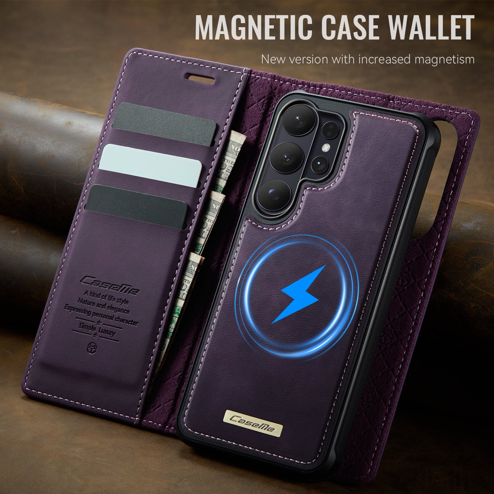 New Phone Case For Samsung Galaxy S26 Ultra, Business Leather Shockproof Flip Stand RFID Card Slots 2-in-1 Detachable Magnetic Wallet Case Cover,Purple