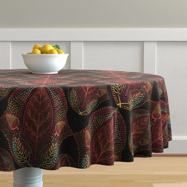 Round Tablecloth Fall Rustic Autumn Ogee Geometric Modern Colors Cotton