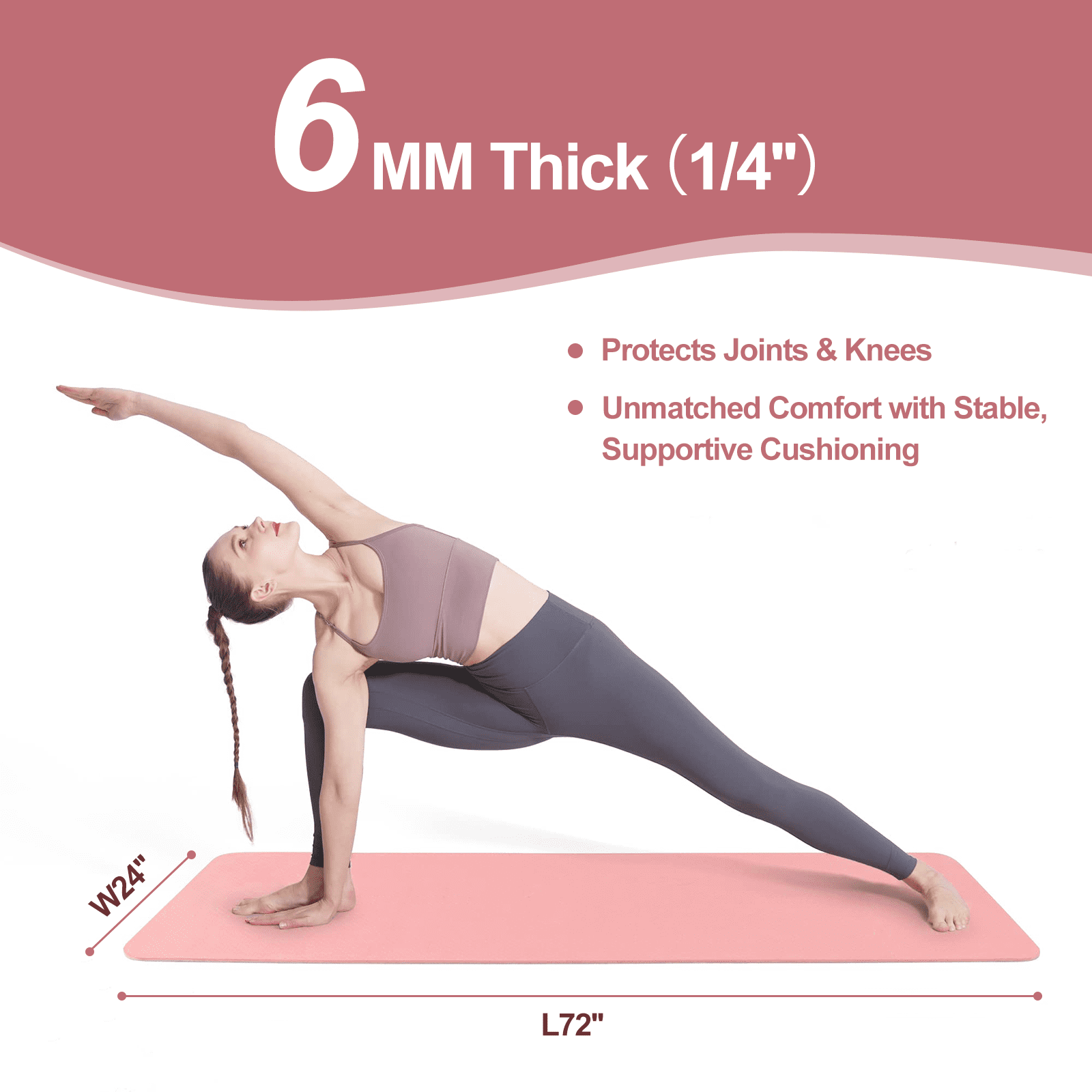 Cshidworld Yoga Mat, 6mm Thick Eco-Friendly TPE Exercise Mat with Carrying Strap and Storage Bag, Non-Slip Workout Mat for Yoga, Gym and Floor Exercises, 72" x 24"