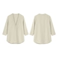 thumbnail image 4 of SBYOJLPB Women's Solid Color Tops 3/4 Sleeve Cotton-linen V-neck Pullover Top, 4 of 6