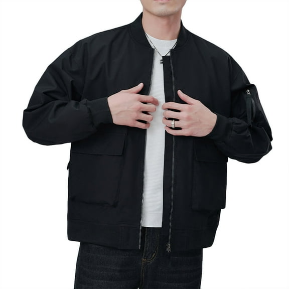 S-5X Plus Size Jackets for Men with Pockets Big & Tall Zip Up Coats Mens Casual Solid Color Long Sleeve Mock Neck Windbreaker Athletic Baseball Jacket