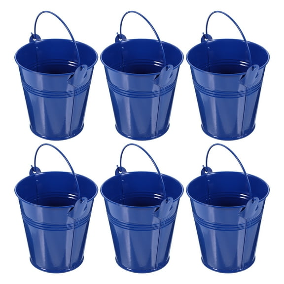 HOMEMAXS 6 Pcs Small Bucket with Handle Metal Decoration Buckets Favor Blue