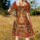 thumbnail image 5 of Elegante vestido de fiesta de manga corta con estampado geométrico en oro rosa para mujer, vestidos de noche de lujo para mujer., 5 of 7