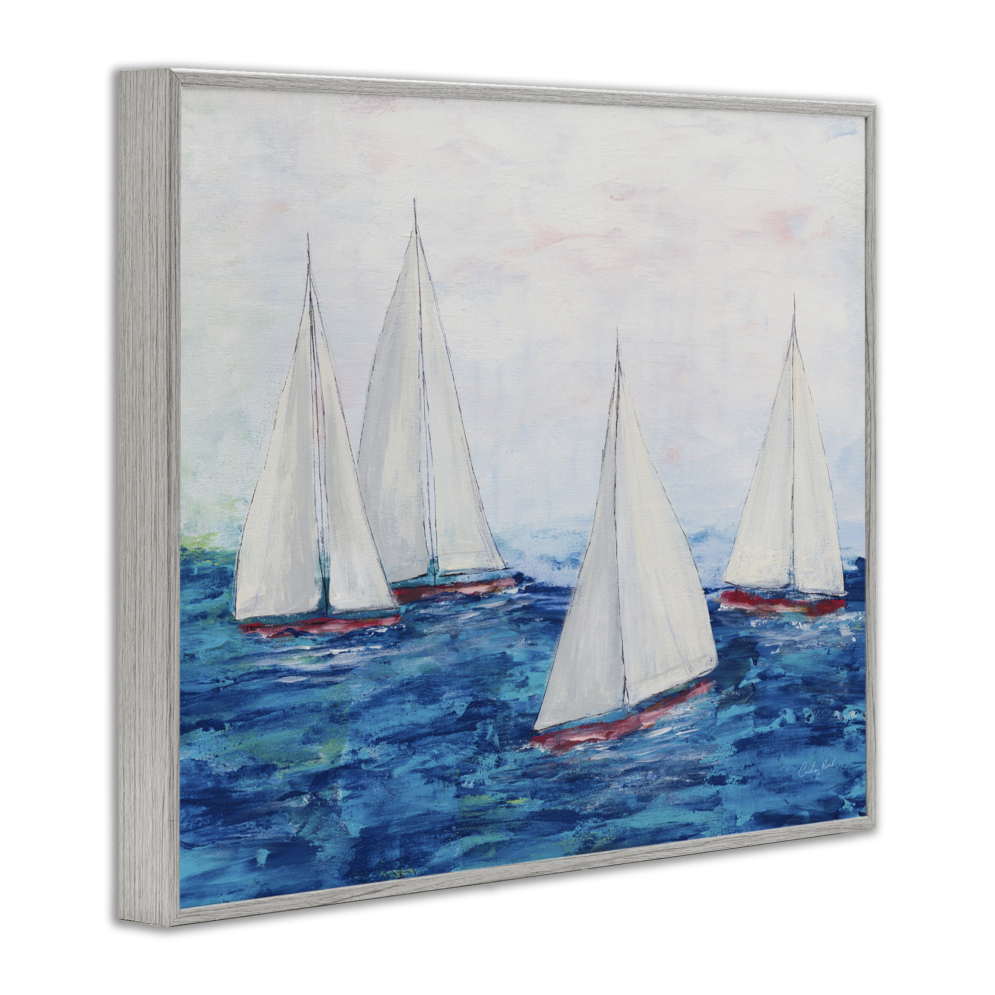 Stupell Industries Sailboat Fleet on Ocean Coastal Painting Gray Framed Art Print Wall Art, 14 x 11