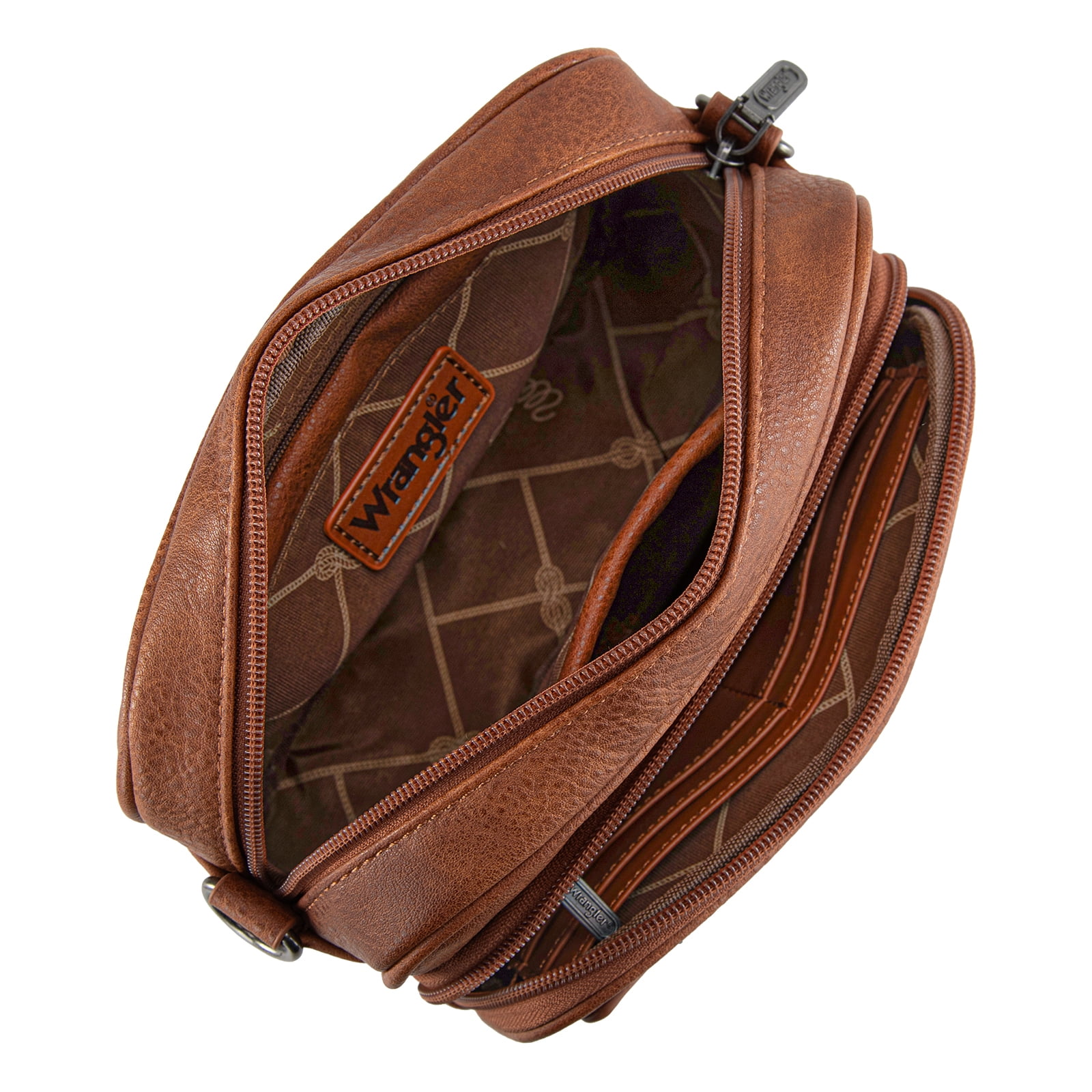 Wrangler Crossbody Bag for Women Multi Pocket Crossover Bag Shoulder Pursea with Adjustable Strap, Brown
