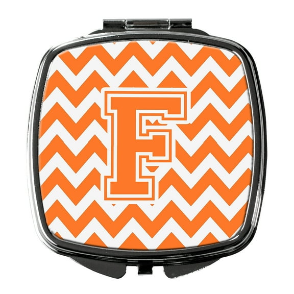 Letter F Chevron Orange and White Compact Mirror CJ1046-FSCM