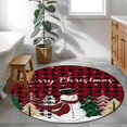 thumbnail image 4 of Merry Christmas Round Area&nbsp;Rug 3ft Snowman Xmas Tree Red Buffalo Plaid Non-Slip&nbsp;Washable Circle Rugs Soft Felt Indoor Floor Mat for Bedroom Kitchen Living Room Bathroom, 4 of 9
