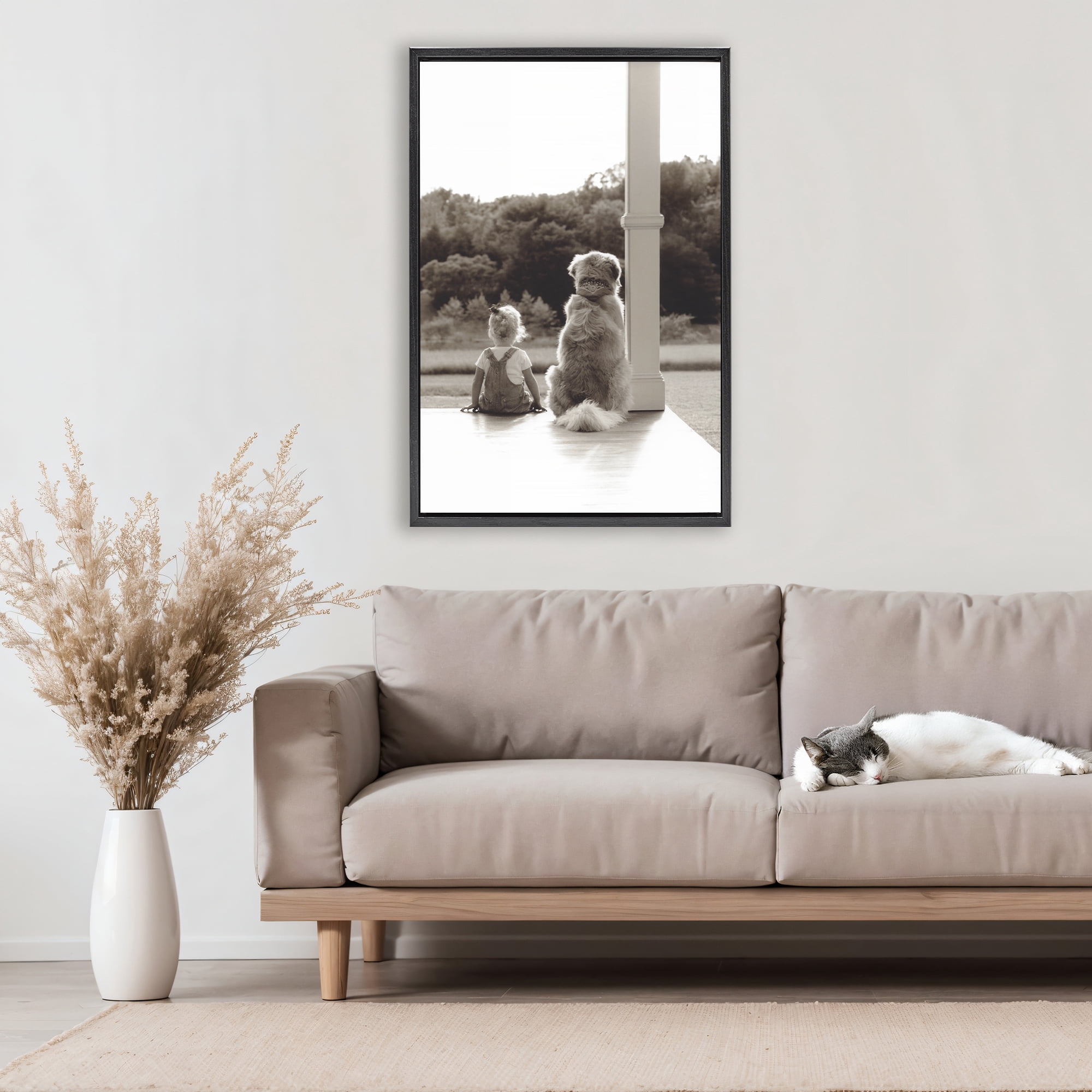 Stupell Industries Child And Dog Friendship Black Framed Floater Canvas Wall Art, design by Kendra Dew