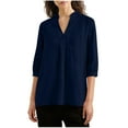 thumbnail image 5 of Cotton Linen 3/4 Length Sleeve Tops for Women Casual V Neck Shirts Lightweight Loose Blouses Business Casual Outfits Three Quarter Sleeve Pullover Solid Summer Vocation Clothes Blue L, 5 of 8