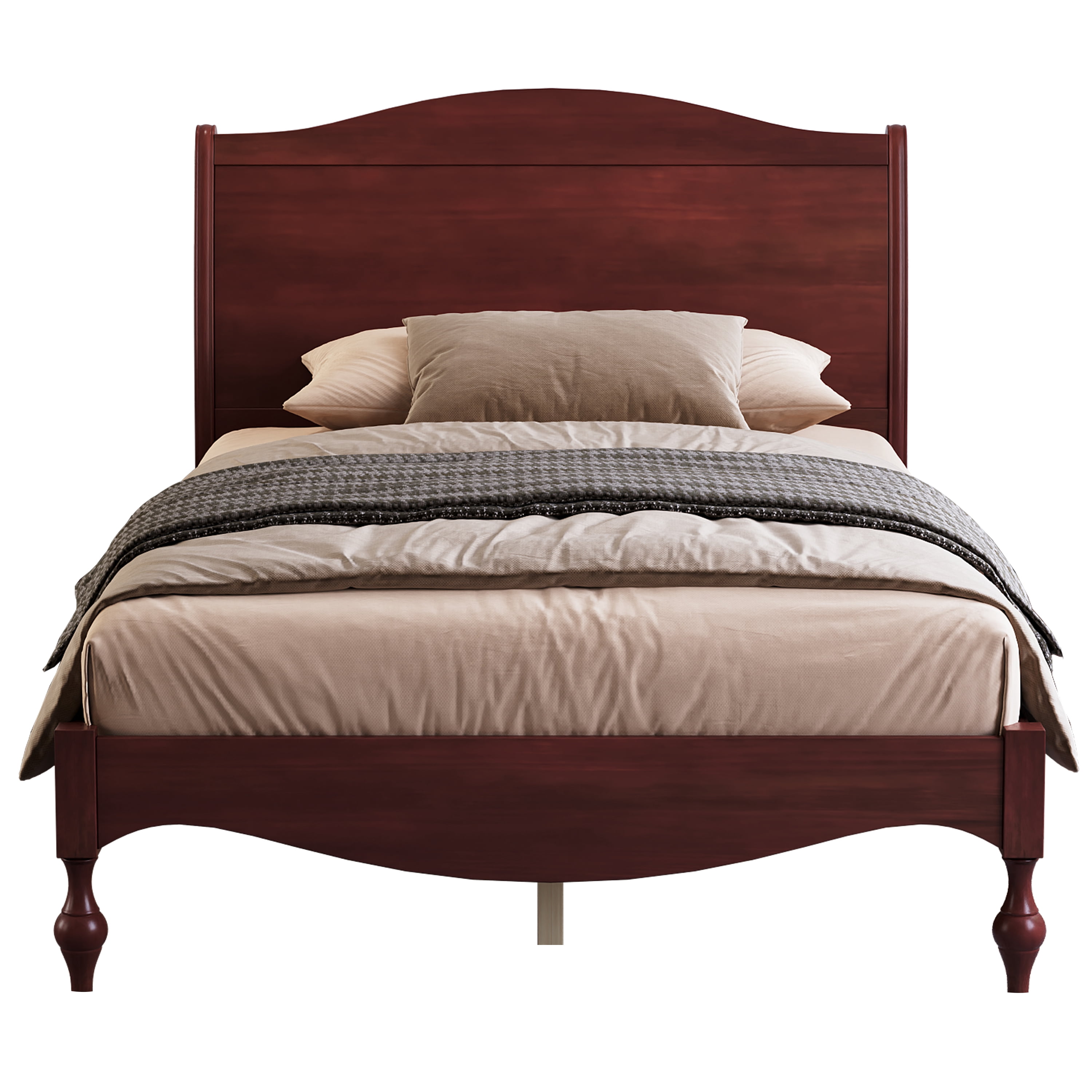 Mintazer Vintage Curved Full Platform Bed with Traditional Arched Headboard & Turned Legs for Bedroom, No Box Spring Needed, Easy Assembly, Dark Walnut