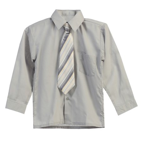 Big Boys Gray Stripe Tie Long Sleeve Button Special Occasion Dress Shirt