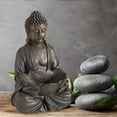 thumbnail image 2 of Seated Buddha with Lotus Bowl, For Gardens and Indoor Areas, Rustic Brown , Faux Stone Finish, Hand Cast Polyresin, 11.75 Inches Tall, 2 of 6