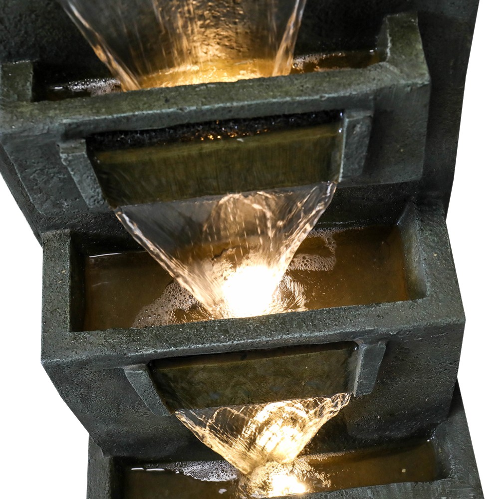 Garden Fountain Outdoor w/LED Lights – Indoor Modern Cascading Floor