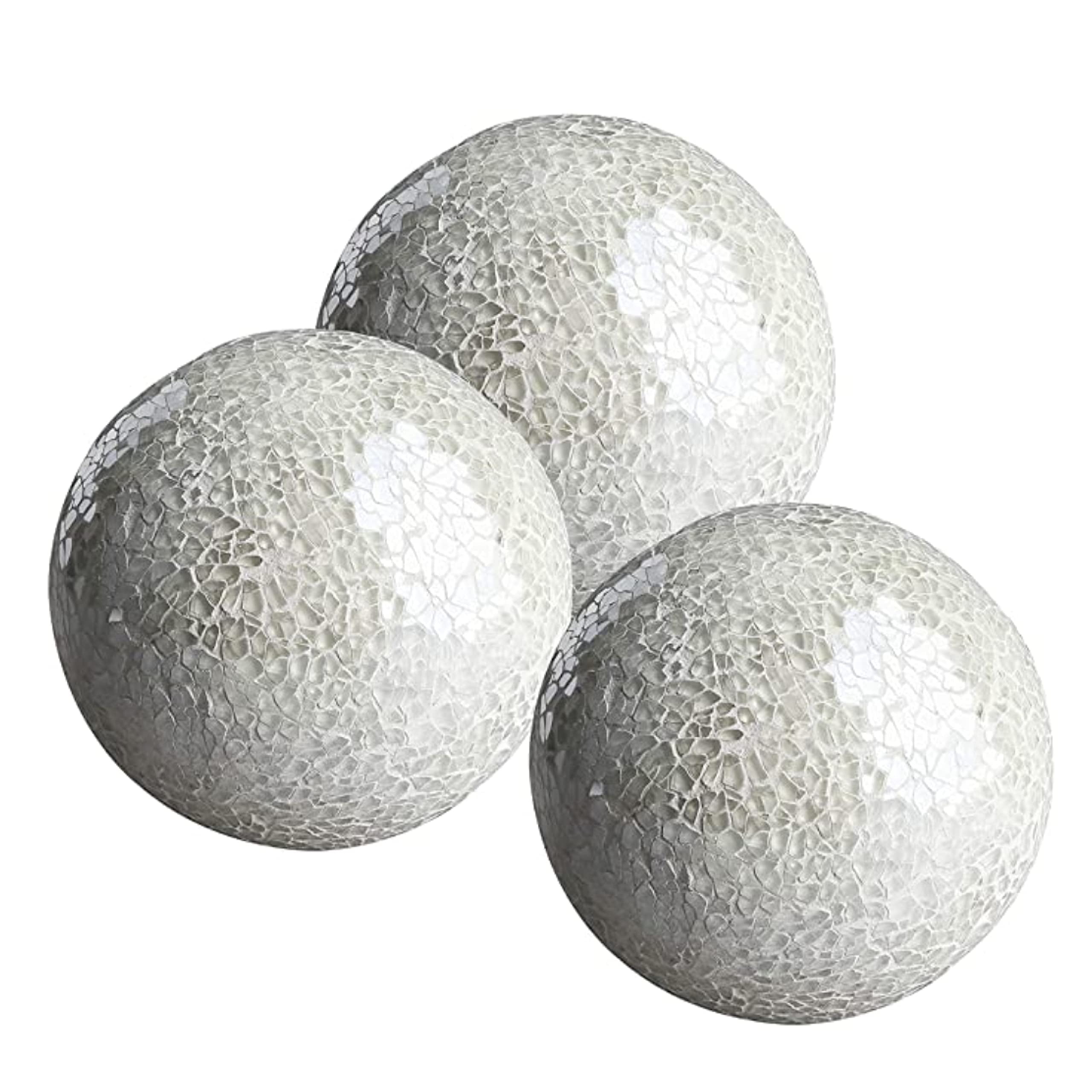 Decorative Balls Set of 3 Glass Mosaic Sphere Dia 4" (White)