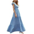 thumbnail image 3 of Seyurigaoka Summer Bohemian Dresses for Women Short Sleeve Floral Printed V-Neck Ruffle Flowy Patchwork Maxi Long Dress, 3 of 9