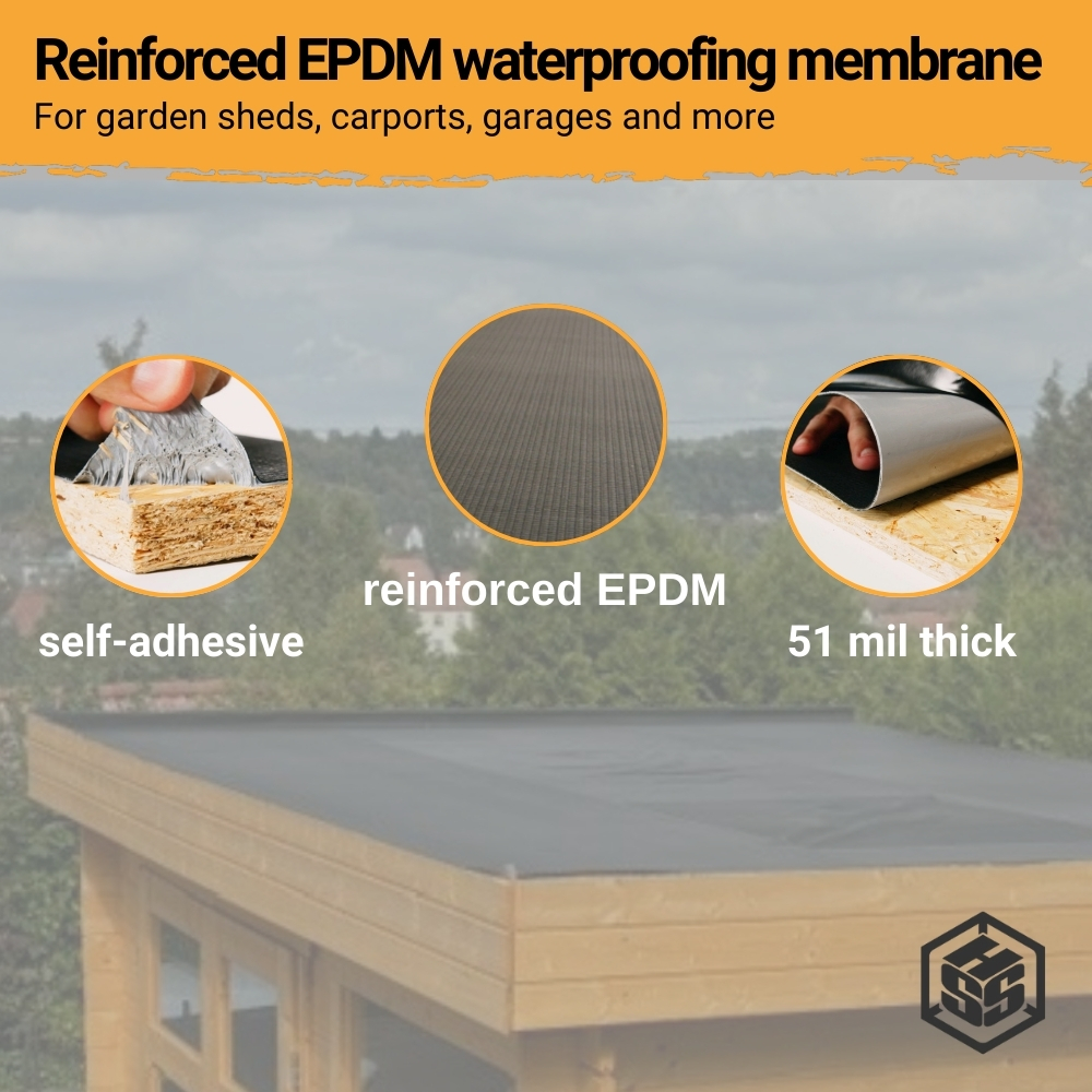 HSS EPDM Roofing Membrane EasyStick - Reinforced - Waterproof - self-Adhesive - Longlasting flatroof Sheet - Black - 39 inch x 16 feet