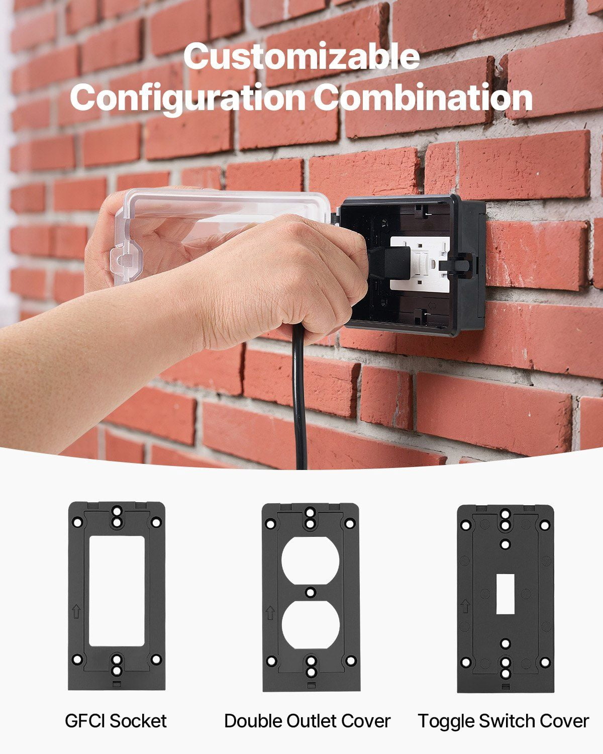 1 Gang Weatherproof Outdoor Electrical Outlet Cover Lockable High Strength PC Material 6 in 1 Receptacle Socket Horizontal Vertical Easy Installation