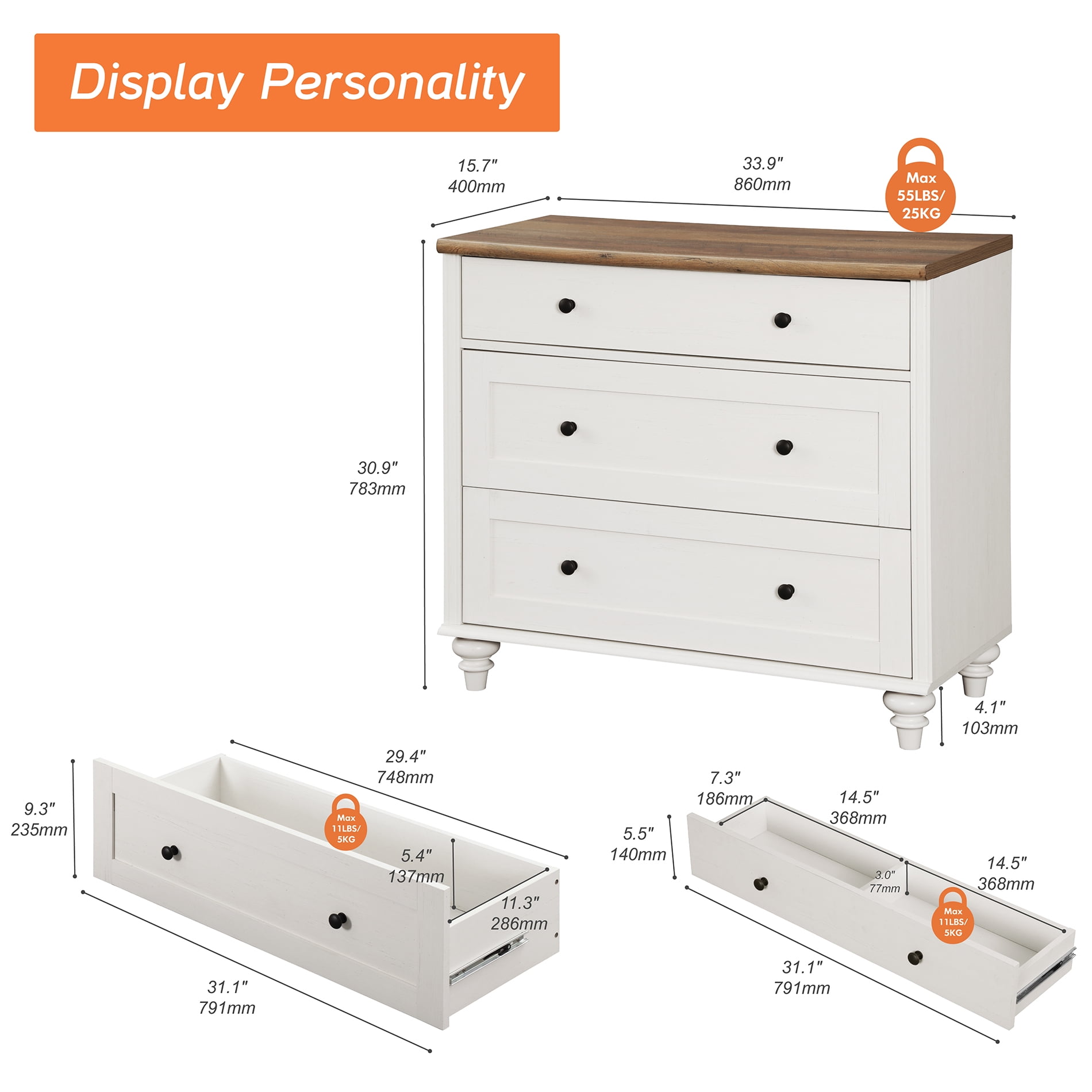 WAMPAT Set of 2 White Nightstand for Bedroom , Large Wood Bedside Table Night Stand with 3 Drawers, Wide Sofa Side End Table 3 Drawers Chest of Dresser for Living Room