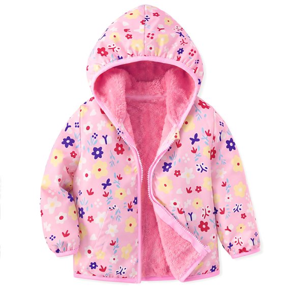 Lanbubble Toddler Girls Waterproof Jacket Fleece Lined Winter Coat Hooded Windbreaker Outerwear 2-6 Years