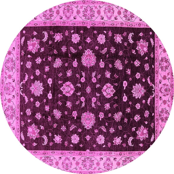 Ahgly Company Indoor Round Oriental Pink Traditional Area Rugs, 7' Round
