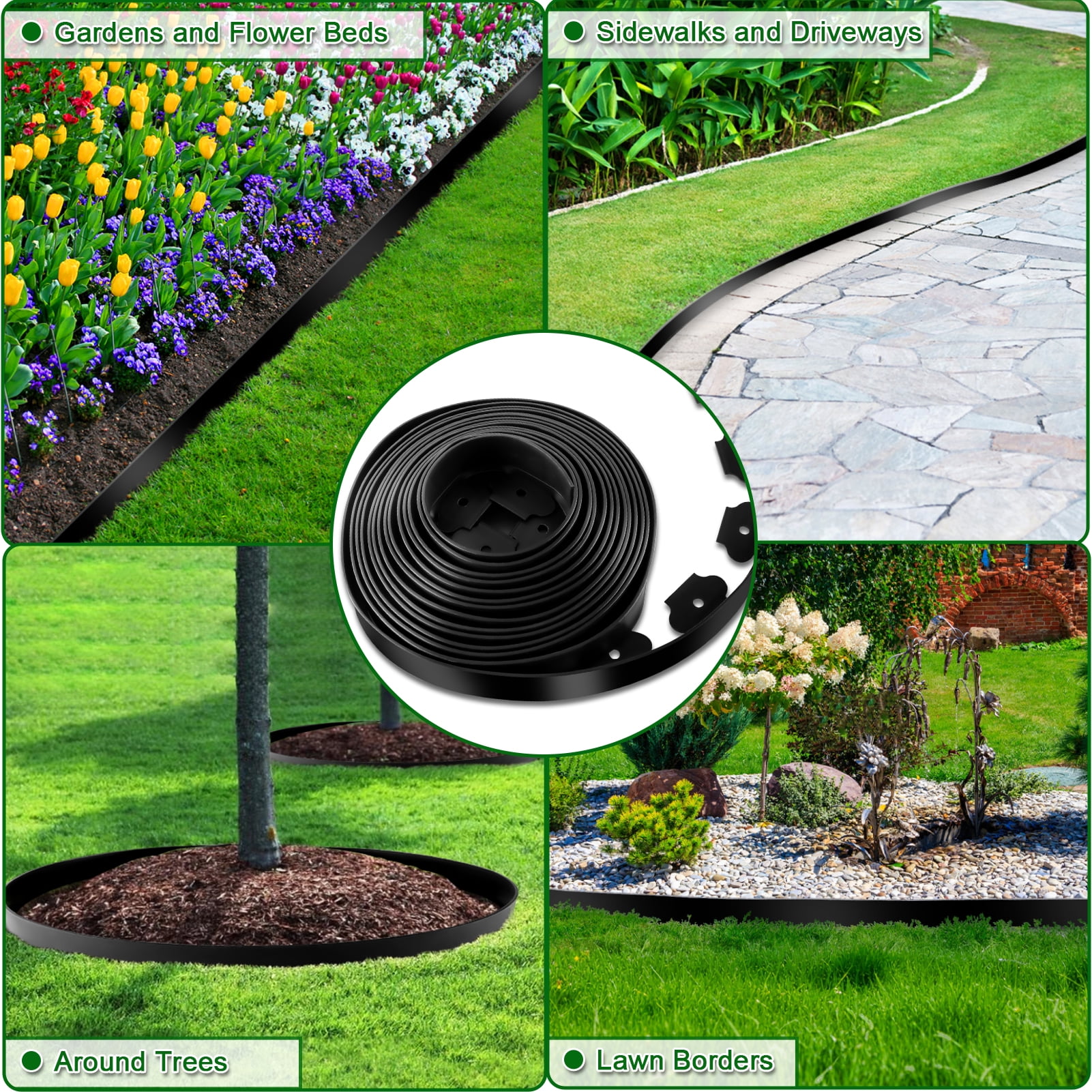 Remiawy Garden Edging Border, 33 ft No Dig Landscape Edging Kit with 50 Anchoring Spikes, 2 Inch Tall Plastic Lawn Edging Fence Garden Border for Flower Bed Lawn Yard Grass Paver Pathway Walkway