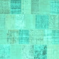 thumbnail image 1 of Ahgly Company Machine Washable Indoor Square Patchwork Turquoise Blue Transitional Area Rugs, 3' Square, 1 of 4