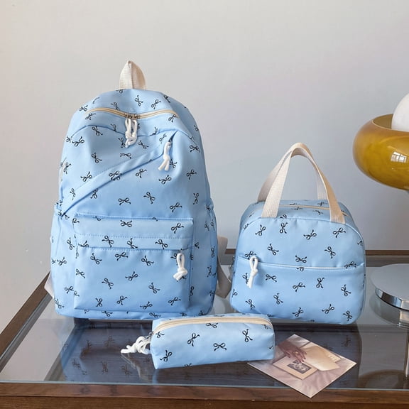 Womens Bow Print 3 Piece Backpack Set Large Casual Travel Bookbag Back to School Backpack for Women