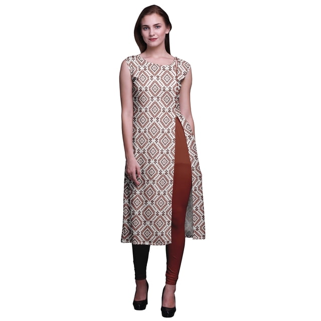 Bimba Kurti d'Été Sans Manches Imprimé Tunique Droite Robes pour Femmes