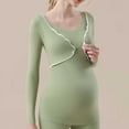 thumbnail image 5 of QIUOMBBP Pregnant Women's Solid Color Round Neck Long Sleeved Top To Be Worn As A Base During Pregnancy Green L, 5 of 7