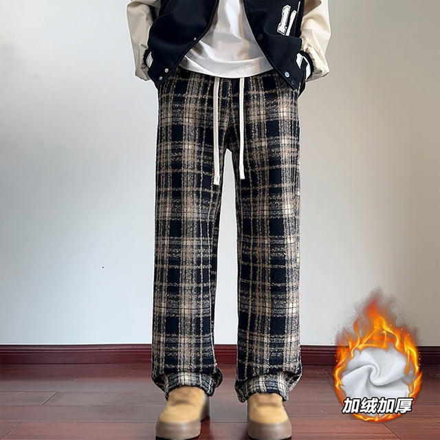 Pantalones de pijama largos de poliéster para hombre, informales, con estampado a cuadros, holgados y deportivos.