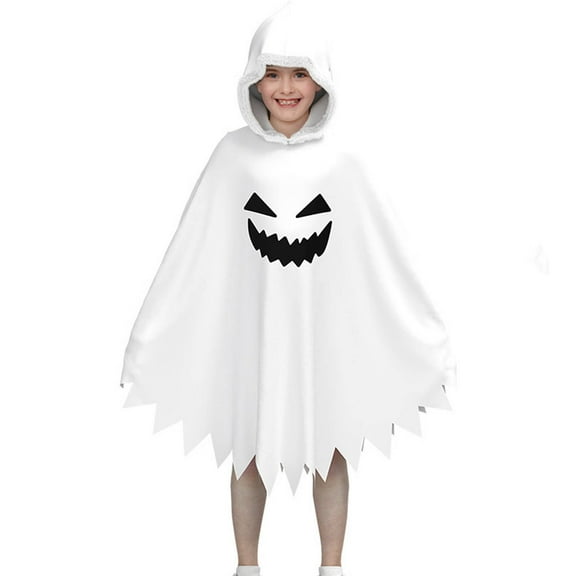 Krdevn Girls Glowing Ghost Cape - Halloween Clothing for Kids, Glow in The Dark Playwear, Loose Fit Party Dress Up Outfit,Color:White Size:12-14 Years
