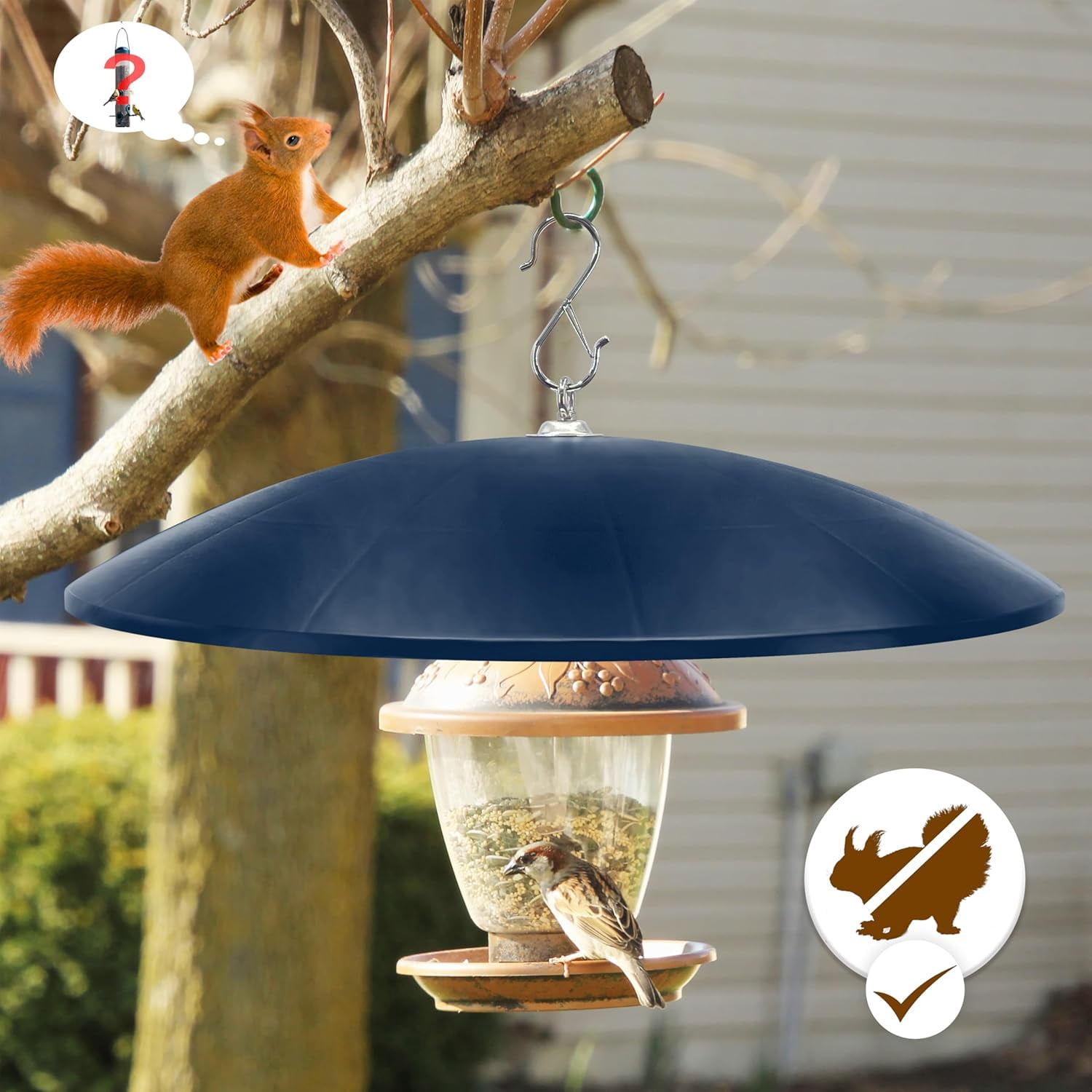 19.25-Inch Extra Large Squirrel Baffle,Hummingbird Feeder Shade Dome Cover, Bird Feeder Rain Guard, Hanging Squirrel Proof for Shepherd's Hook Outdoors (Blue) 2 Pack