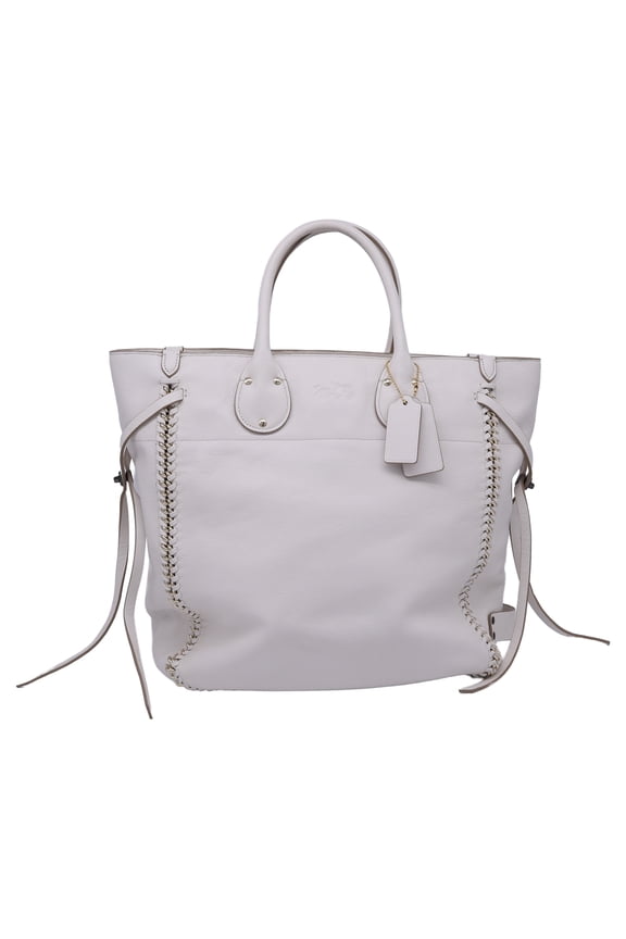 Pre-Owned Coach Tatum Tall Tote Bag in White Leather