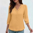 thumbnail image 2 of THDHVS Womens Shirts,Tops for Women Trendy,Women 3 4 Sleeve V Neck Lace Trim Blouse Solid Color Casual Dress Shirt, 2 of 4