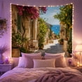 thumbnail image 2 of Mediterranean Village Alleyway with Sea View, Serene Coastal for Travel Lovers, Mediterranean Decor Art, Housewarming Gift, Tapestry Wall Hanging for Living Room and Bedroom, 2 of 7