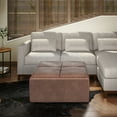 thumbnail image 2 of Avalon 35 inch Wide Contemporary Square Coffee Table Storage Ottoman in Distressed Umber Brown Vegan Leather, 2 of 9