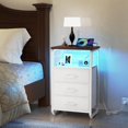thumbnail image 2 of Table de Chevet avec 3 Tiroirs en Tissu, Table de Nuit avec Station de Charge, Table de Nuit LED avec Crochets, Table de Chevet avec Rangement Chambre Noyer, 2 of 14