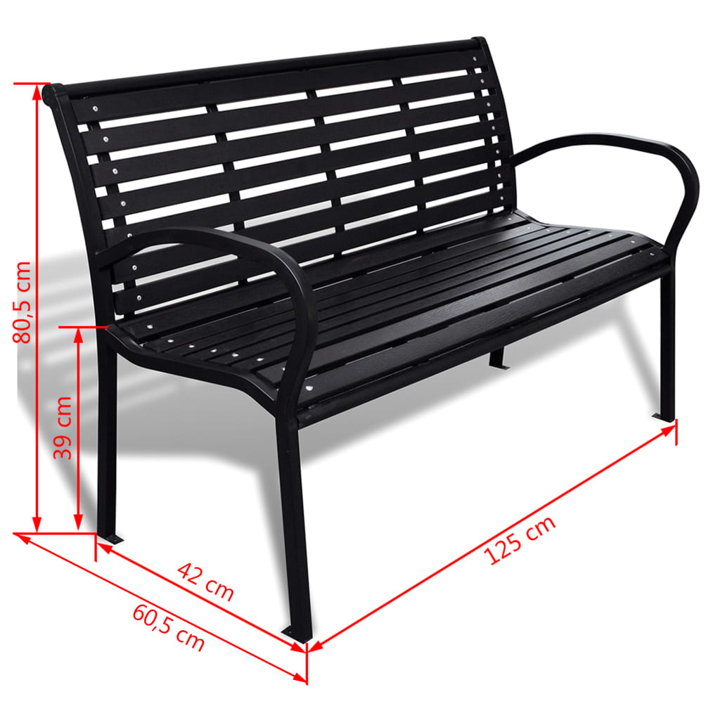 Kepooman Outdoor Patio Wooden Bench with Wide Armrest & Iron Frame for Garden, Black Kepooman Outdoor Patio Wooden Bench with Wide Armrest & Iron Frame for Garden, Black