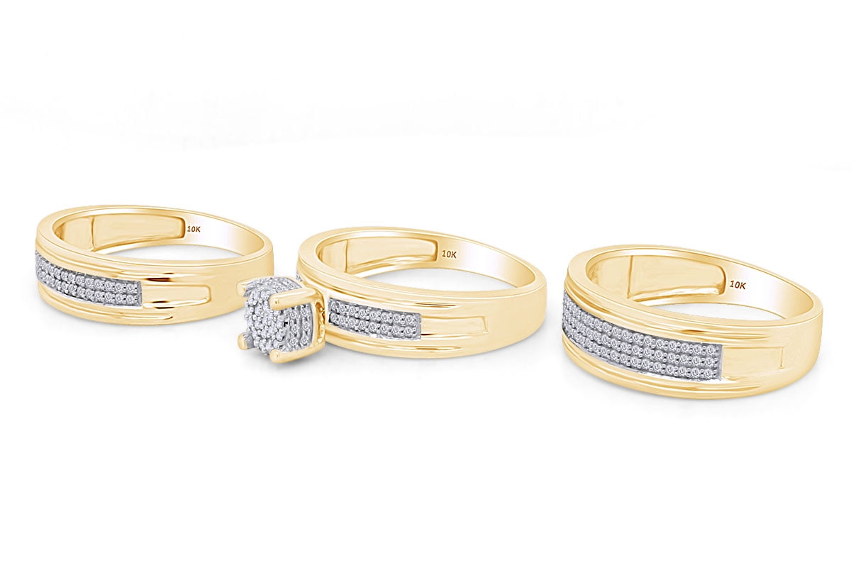 AFFY 0.40CT White Natural Diamond Wedding Trio Band Ring Set