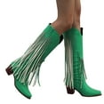 thumbnail image 6 of Green Women Knee High Suede Boots Side Zipper Comfortable Walking Heel, 6 of 7